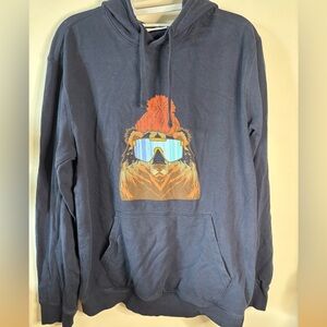 Rowm Mesa Sunset Grizzly Bear in Ski Goggles Graphic Hoodie Men M Blue‎